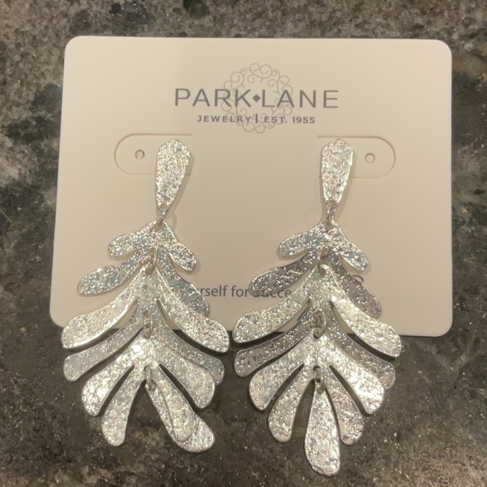 Park Lane Glittering Silver Leaf Earrings